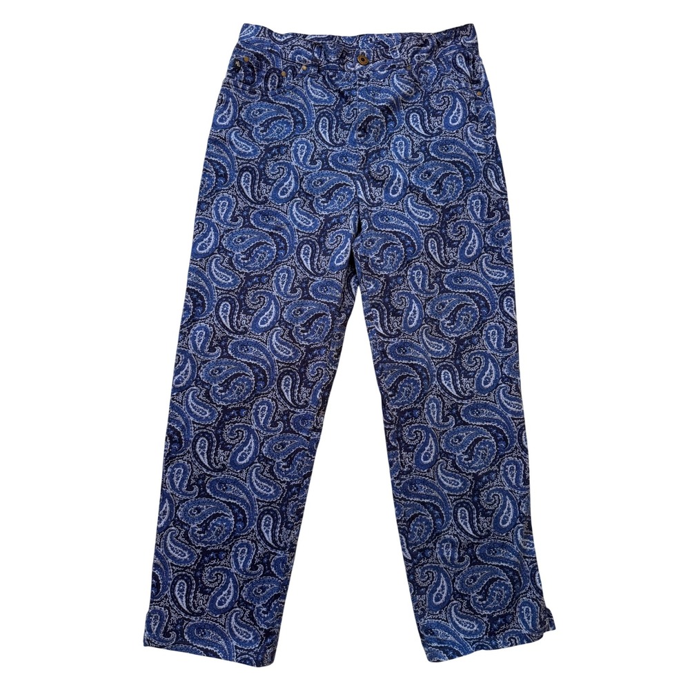 Lauren Ralph Lauren Blue Paisley Straight Leg Pants Women Size 10 Cotton Stretch